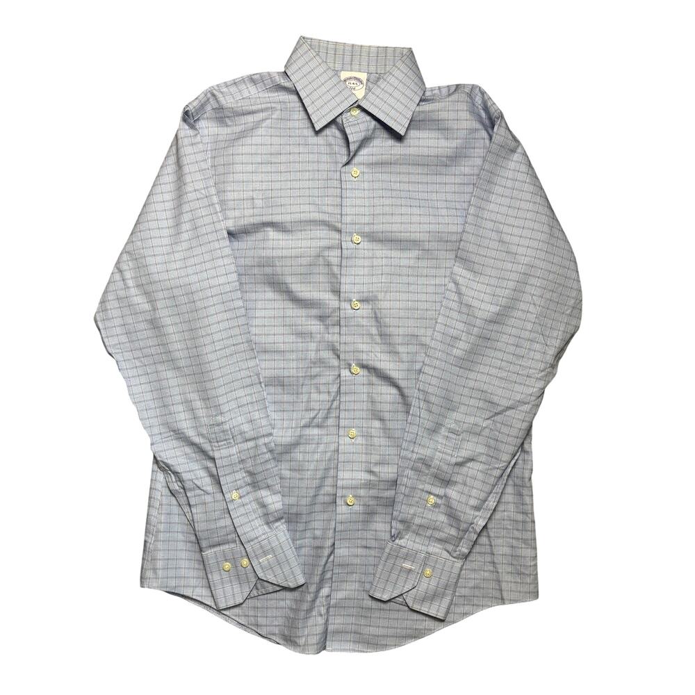 Brooks Brothers 346 Shirt Men's 15 4/5 Blue Plaid Long Sleeve Button Up Cotton
